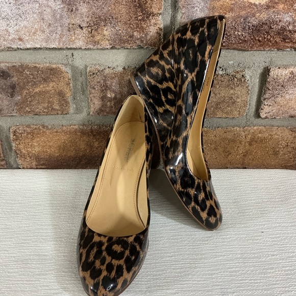 J. Crew Shoes - J CREW “Martina” Leopard-Print Patent Leather Wedge Heels